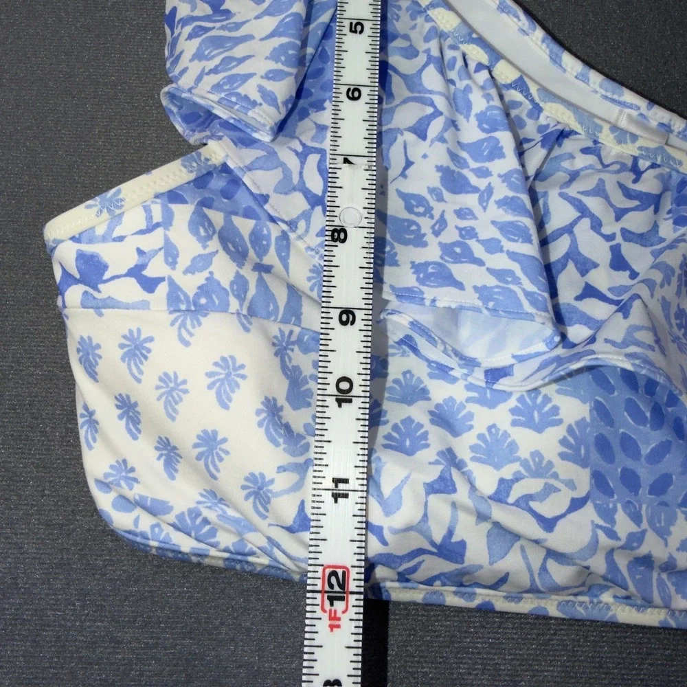 Vineyard Vines Painted‎ Patch Ruffle One Shoulder Bikini Set Blue White L/XL